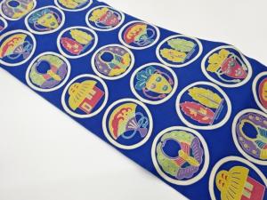 塩瀬丸文に蝶・扇・野菜模様名古屋帯